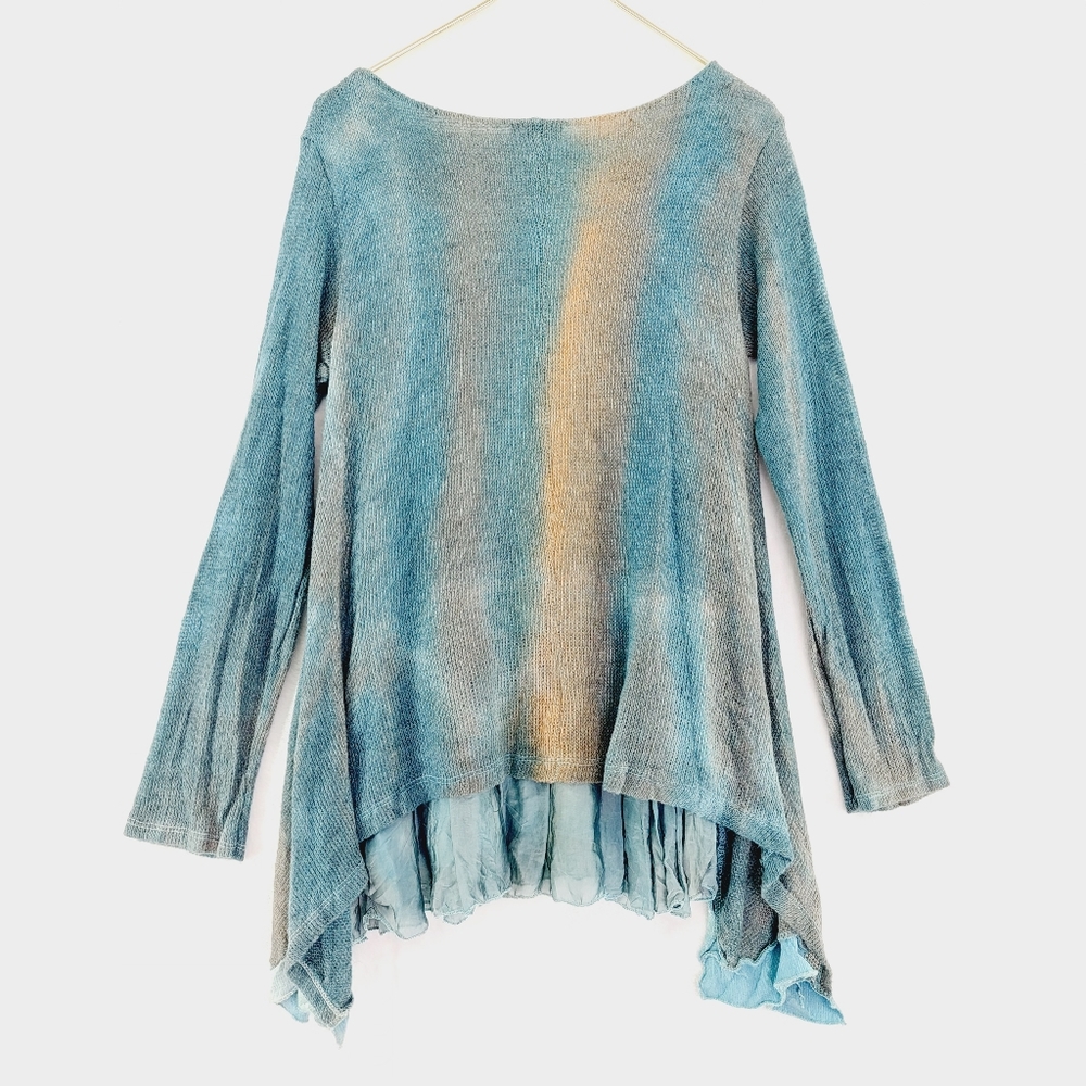 NWT Italian Knit Layered Tunic Scoop Neck Sequence Band Aqua Combo Top  Size L - Picture 4 of 8